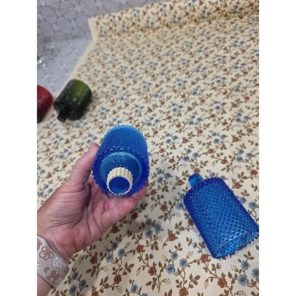 Vintage Faroy Blue Spike Peg Vases‎ Pair Diamond Point Glass Vanity Decor Sconce - Picture 6 of 6